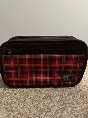 Every Man Jack Brown with Red Plaid Men's Toiletry Bag
